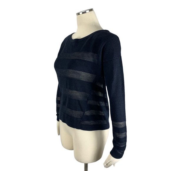 LOFT NWT XS Navy Blue Sweater Wool Stripe Semi Sheer Ann Taylor - Picture 2 of 6